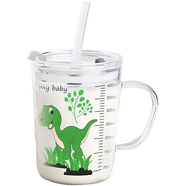 Melkekopp for barn med sugerør, 400 ml Transparent Glass Lære å drikke treningskopp, Mikrobølgesikker drikkekopp med lekkasjesikkert lokk for småbarn (#2)