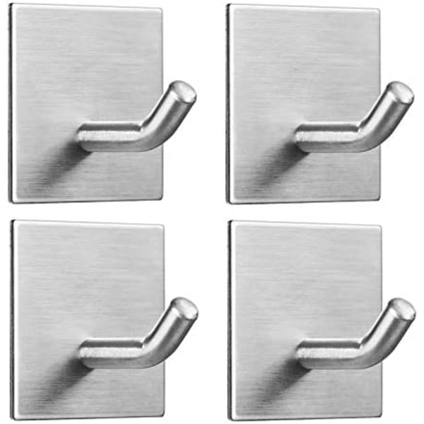 Kraftiga självhäftande krokar, självhäftande väggkrokar, stark hållare i rostfritt stål, självhäftande krokar för kök badrum 4-pack silver