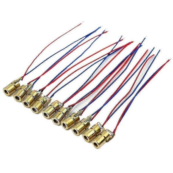 10 stk. 5V 650nm 6mm 5mW Mini Laser Dot Diode Modul Kobberhode Rød