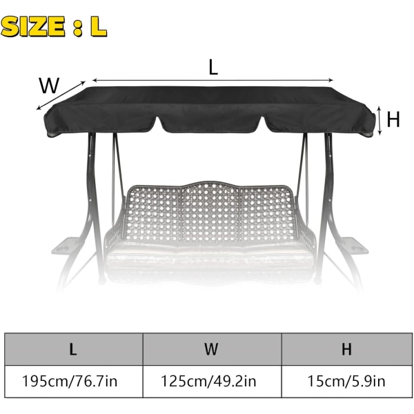 Swingstolseil-erstatning, vanntett/UV-bestandig svingseiltrekk, trekk til uteplass, hengekøyetrekk, topp hage utendørs, sølv, L: 195 x 125 x 15 cm