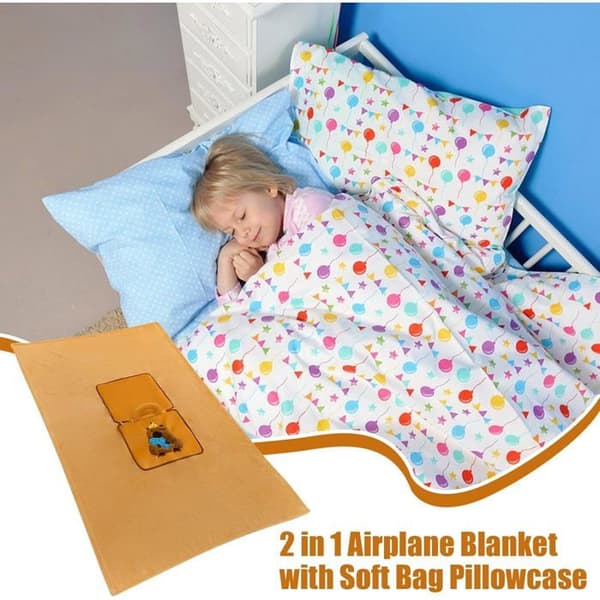 2-i-1 Flygresfilt & Kudde (Capybara Design) – Mjuk Kudde/Ryggstöd för Sömn (Skola/Bil) – 04
