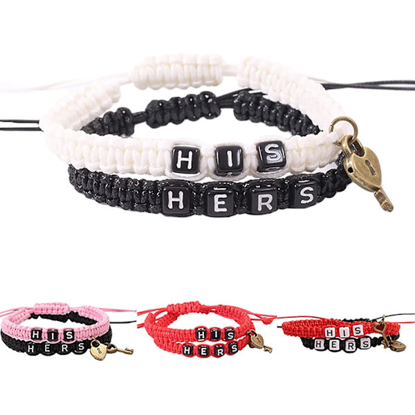 2 kpl/setti Hänen ja Hänen kirjainlukkoavainriipus Käsinkudottu pariskunnan rannekoru Bangle naisille miehille tytöille pojille