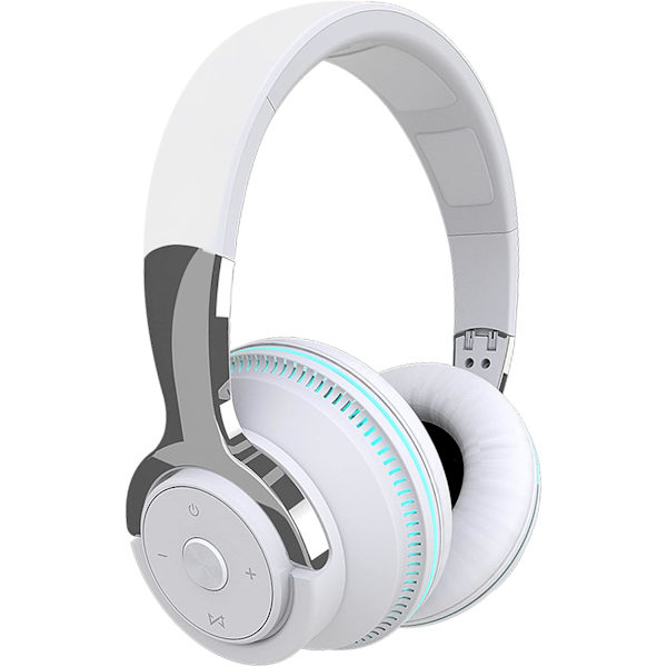 Bluetooth-kuulokkeet korvan yli, LED-valolla varustetut langattomat kuulokkeet korvan yli Hi-Fi-stereokuulokkeet taitettavat langalliset kuulokkeet mikrofonilla yhteensopivat (valkoinen)