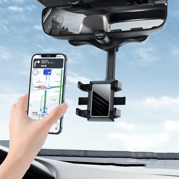 Bak spejl telefonholder til bilmontering telefon GPS-holder sort