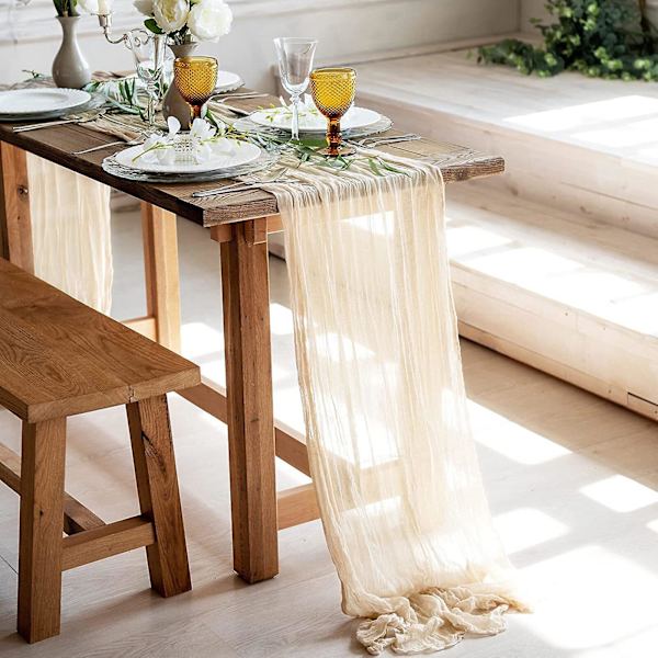 Gasbind Bryllup Osteduk Bordløper, Bryllup Borddekorasjoner Beige