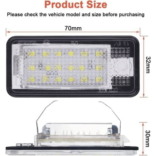 2x LED-bilskyltbelysning - Superljus 6000K Xenonvit 18-SMD, för Audi A3/A4/A6/A8/Q7/RS4/RS6