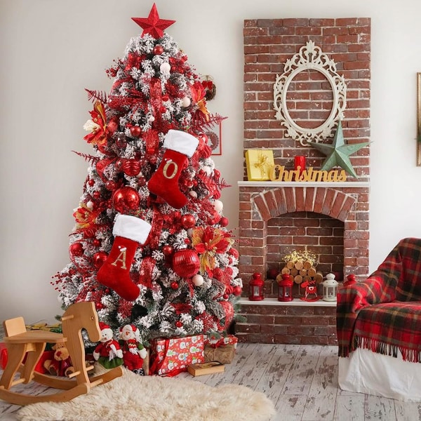Julestrømper, personlig tilpassede 18 tommer store julestrømper, julestrømper for barn Sokkgavepose til juledekor Tredekorasjon(A)