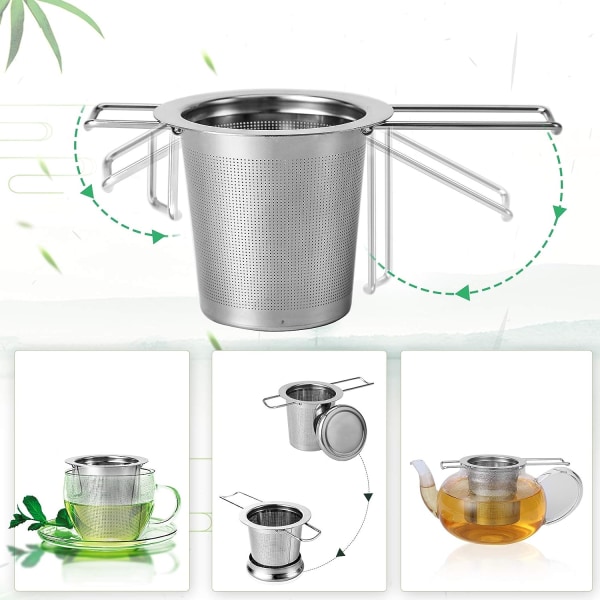 Te-infuser, 304 rustfri stål te-si med låg og foldbart håndtag, tefilter til tekander Kopper Krus til brygning af løsblade