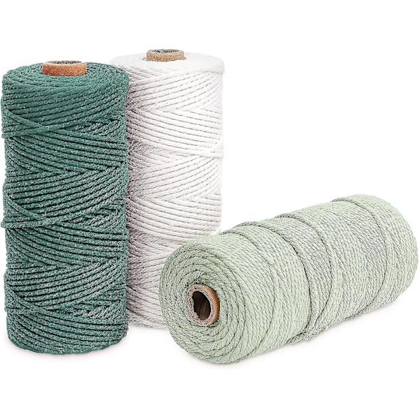 3 väriä makrameelanka, makrameenaru 3mm X 100m luonnonvärinen makrameepuuvilla, luonnonpuuvillapunosnaru Diy-seinävaate, kasvikoristelahja