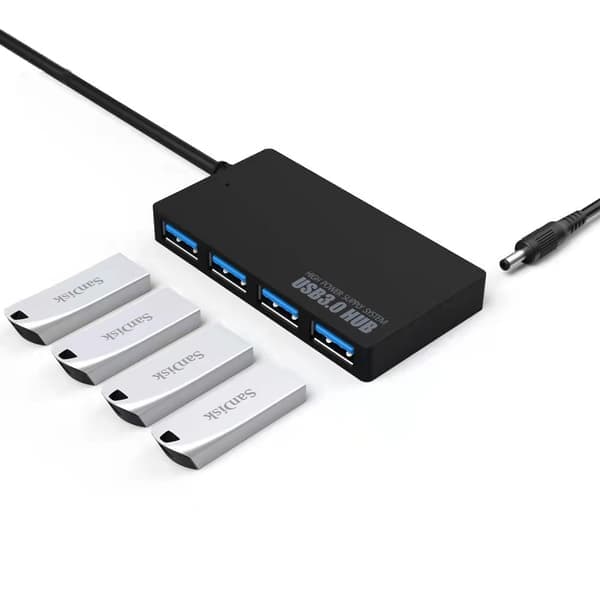 USB 3.0 hub med 4 porte Sort