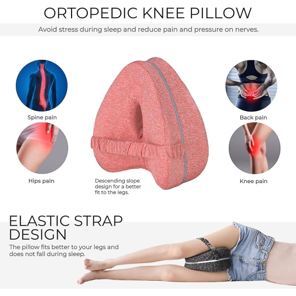 Ortopedisk ben- och knäkudde Ergonomisk benkudde Viskoelastisk kudde med memory foam och skum för ischias, ryggsmärtor och ledvärk. pink