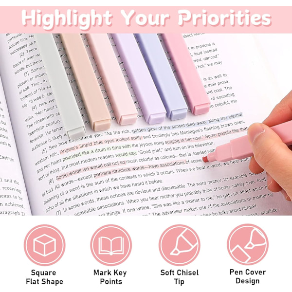 Pastel Highlighters, 12 stk. Morandi farve highlighter penne, bløde mejselspids bibel tekstmarker markeringspenne, notesbøger, skoleartikler.