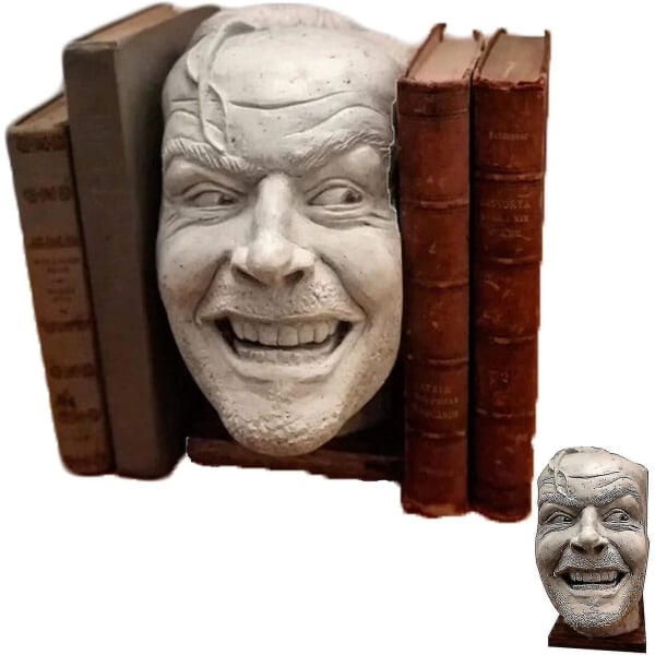 Bogender - Dekorative bogstøtter - "her er Johnny" skulptur - Whimsy Resin Desktop Ornament - Boghylde Skulptur - Jack Nicholson Sculpture - For Ho