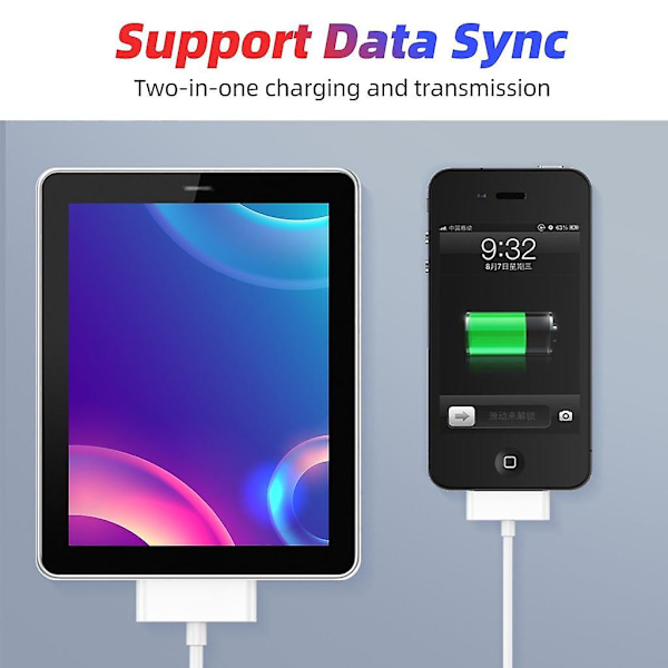 Fonken 30-pin USB-kabel for i-Phone 4S 4 3GS i-Pad 1 2 3 i-Pod Ladekabel Hurtiglading Data Sync Adapterledning white 1M
