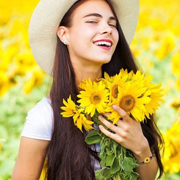 Håndlaget Sunflower Bohemian Armbånd Vennskapssmykker Lady Girl 2-delt sett