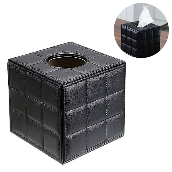 Modern fyrkantig PU-läder pappersnäsdukslåda med lock i metall, svart Black
