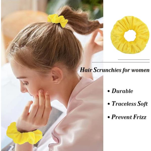2PCS Hår Scrunchies, Stora Sammet Scrunchies, Stretchiga Hårband Mjuka Hårband Ponytail Hållare Sovande Spårlöst Frizz Hårtillbehör (Gul)