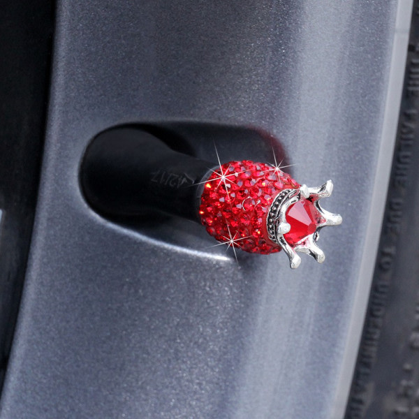 Rengasventtiilin korkit Bling Diamond autolle, kuorma-autolle, pyörälle, pyörän lisävarusteet 4 kpl - Red