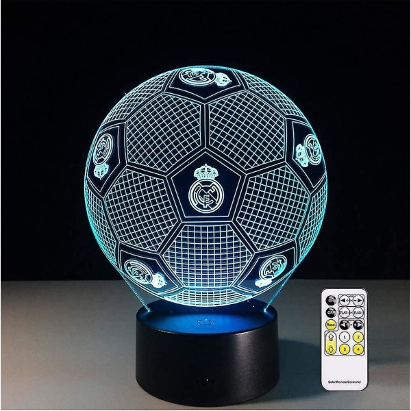3d optisk illusion Real Madrid fotboll nattlampa leksakslampa, fjärrkontroll, dimbar, batteri- eller USB driven, 7 färger Ändra jul födelsedagspresent F