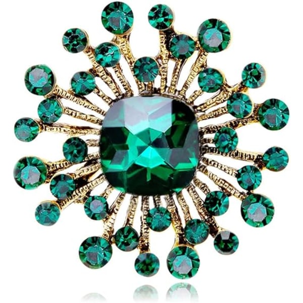 Vintage Simulert Emerald Flower Brosje Pin for Damer Jenter Rhinestone Crystal Floral Lapel Pin Clip Genser Skjerf Jakker Sjal Dress Dress Corsage