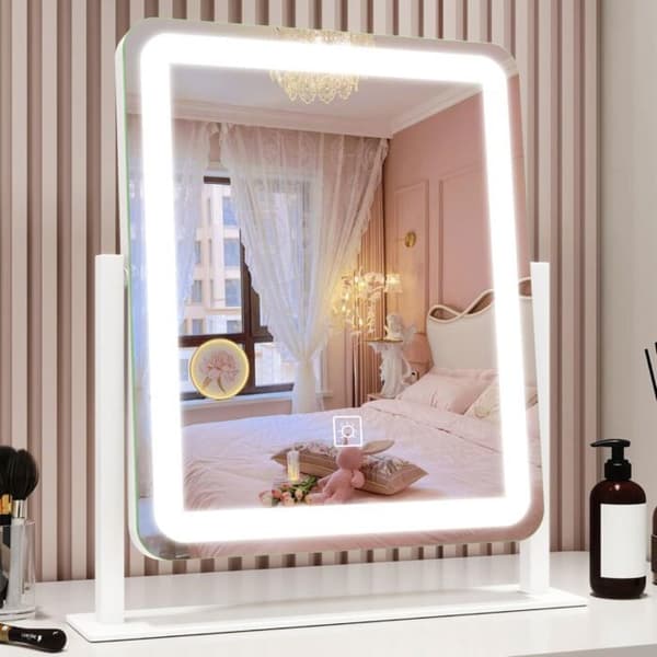 LED forstørrelsesspejl (33x38 cm) – Dæmpbart lys (3 farvetemperaturer) – 360° roterende base – Ideel til professionel makeup