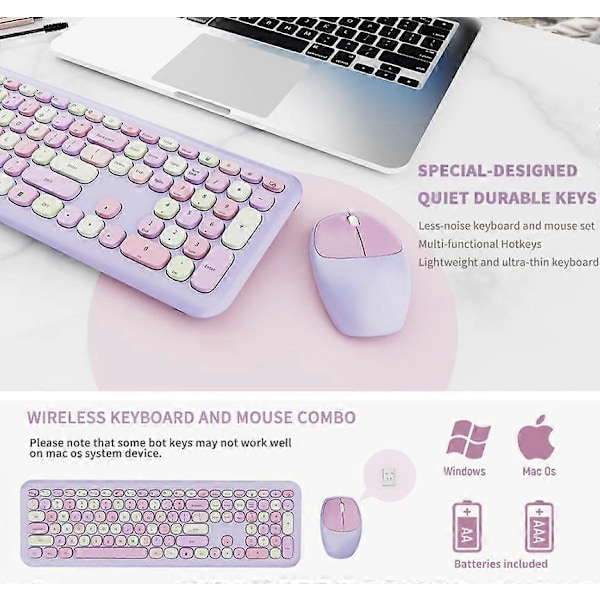 Trådlöst tangentbord och mus-combo med färgade tangenter Purple