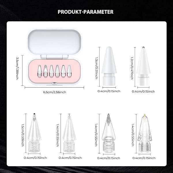 Pennspetsar 6-pack Pennspetsar Passar Apple Pencil Pro Apple 2:a & 1:a Gen USB-C & Logitech Crayon Digital Pennspetsar Med Förvaringslåda