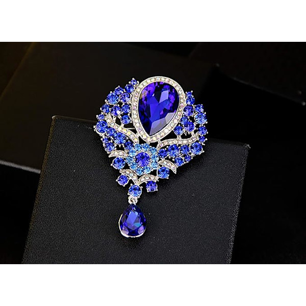 Rhinestone Blomster Broscher Til Kvinder Damer Bryllup Skinnende Dråbe Brosche Pins Vedhæng Smykker(Blå)