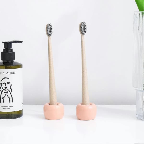Keramisk Mini Tannbørsteholder for Baderom 2 stk pink