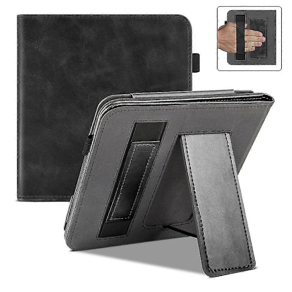 Ställfodral för 7\" Kobo Libra Colour (2024), Premium PU Läder Ställskydd med Handrem och Auto Black