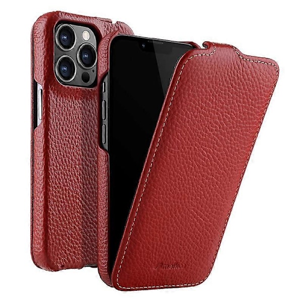 MELKCO Mobilskal för iPhone 14 Pro Äkta Ko-Läder+PC Vertikalt Flippskydd Multicolor Style E