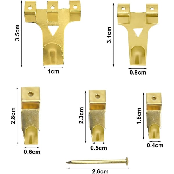 130 st metallväggkrokar, tavlor krokar hängande krokar med skruvar tavla hängande kit, för canvas, bilder, klocka, spegel (guld färg) Shisa