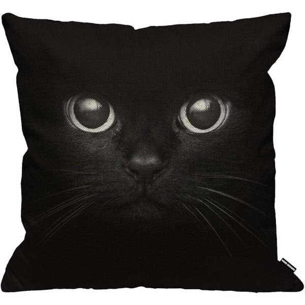 Putetrekk Svart Katt Vis To Øyne Pynteputer Dekorativ for Menn/Kvinner/Gutter/Jenter Stue Soverom Sofa Stol 18X18 Tommers Putevar
