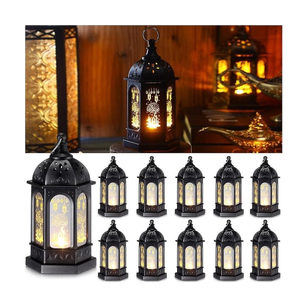 6 stk Mini Ramadan stearinlys Mubarak Lantern Led Eid Mubarak Lantern Moon Star Lights Centerpiece Dekor