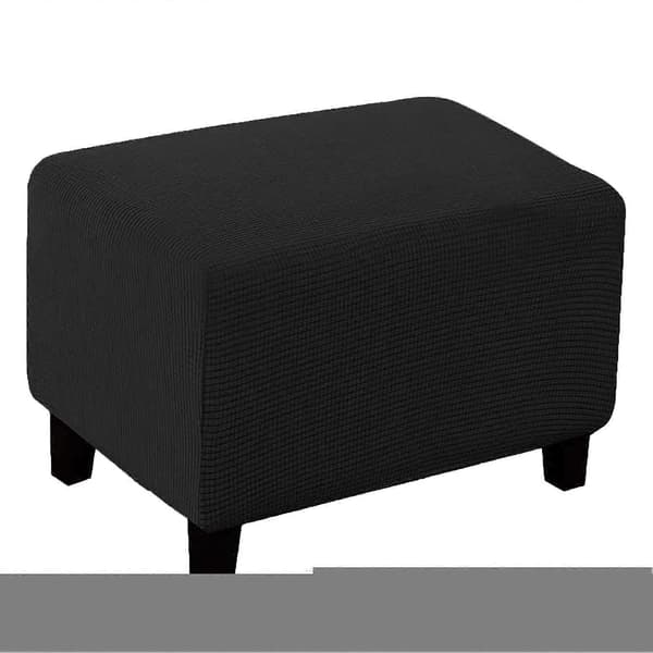 Mjuk Polyester Stretch Rutig Jacquard Ottoman Överdrag Modern Rektangulär Fotpall S Black