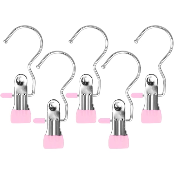 Klämma för tvättkrokar i rostfritt stål, 5 st Anti-halkklämmor för kängor för tvätthängare Bärbara hängande klädnålar Enkel klädhängare (rosa)