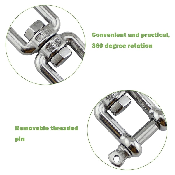 M8-2stk 304 rustfritt stål svingbar sjakkel, øye til øye svingbar ring, for å henge Crday-gave