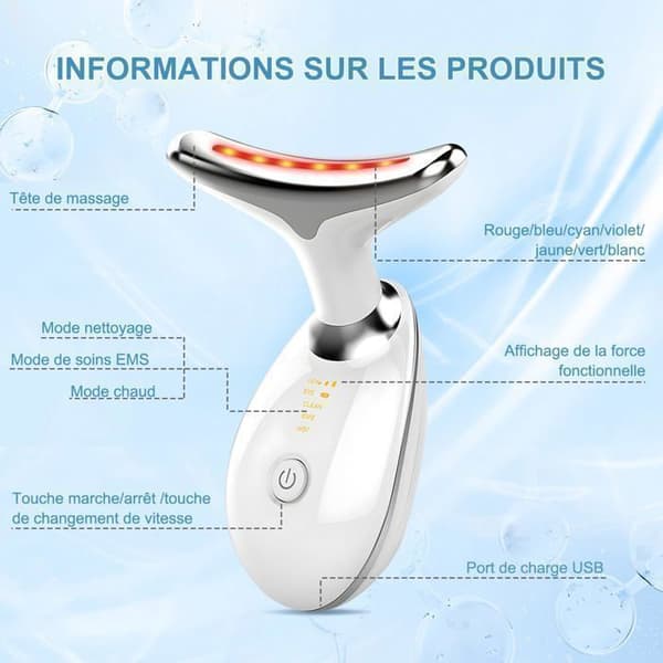 Ryppyjä ehkäisevä kasvohoitolaite – ALFOYU – Sähköinen Gua Sha – 7 LED-väriä – 3 hierontatilaa – 45°C