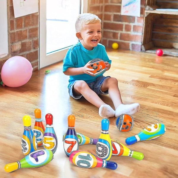 Bowlingsett Skittles-spill for barn med 10 pinner og 2 baller Tidlig utvikling Innendørs leketøysgaver til småbarn
