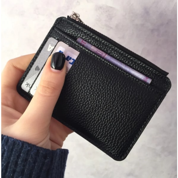 INF Card holder / wallet with zipper Black，Fashionable creative zipper wallet with multiple card slots