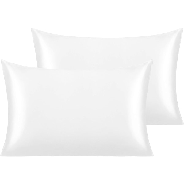 Silke satin pudebetræk, luksuriøse og silkebløde standard pudebetræk med konvolut, hvid