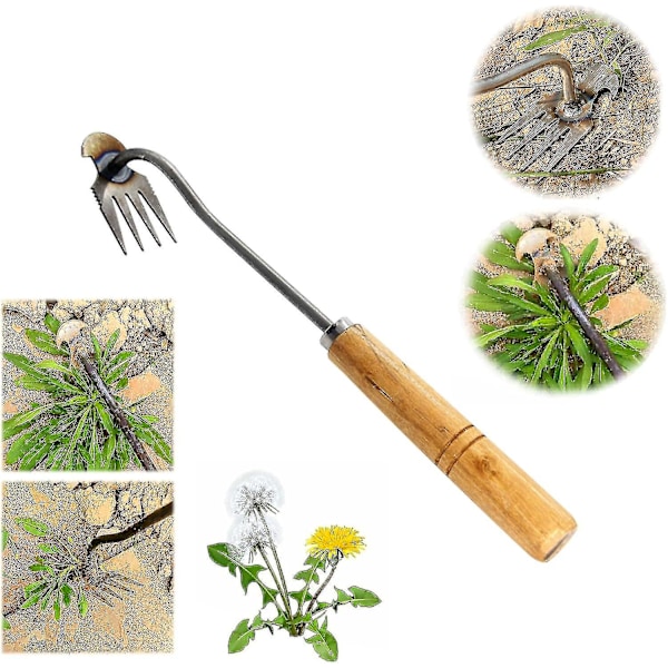 4 Tenner Hage Lukeverktøy, Oppgradert Lukeverktøy for Opprydding, Ugressfjerner Metall Lukeartefakt Trekker, Dobbel Luker 2pcs 30cm Wooden handle
