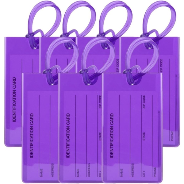 7-pack bagagelappar för resväskor, flexibla rese-ID-etiketter i silikon set för väskor och bagage – lila