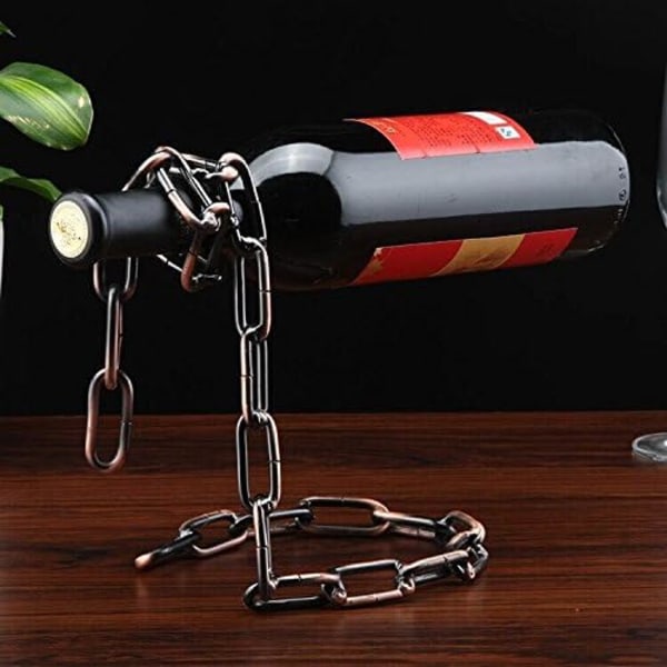 Kreativ metalkæde vinreol, retro håndværk hjemmeindretning vinflaskeholder (vintage kobber)