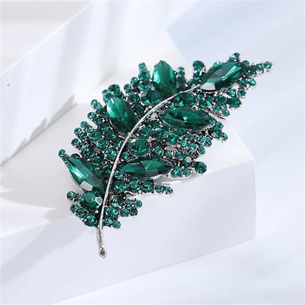 Elegant Unikke Blade Brosche Grøn Rhinestone Krystal Brosche Pin Kvinder Piger Kubisk Zirkonia Revers Tørklæde Tøj Corsage Tilbehør Smykker