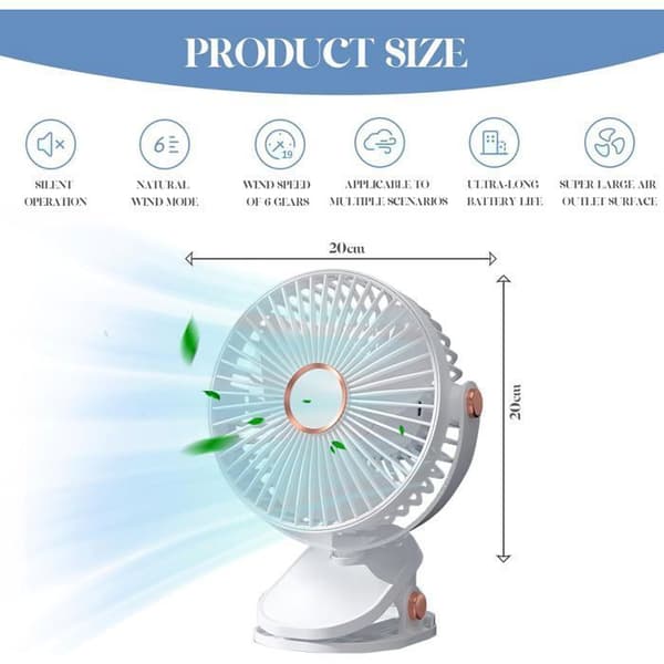USB-bordventilator, clip-on-ventilator, 3 hastigheder, 360° rotation, bærbar mini USB-bordventilator til hjemmet, hvid