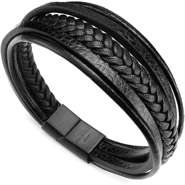 QD Herrarmband Flätat Läderarmband med Magnetlås 20,5 cm