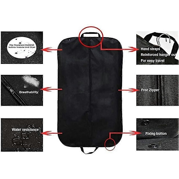 2 stk. klesposer, 100 cm sammenleggbar reisedresspose for kostymer, beskyttende klesetrekk