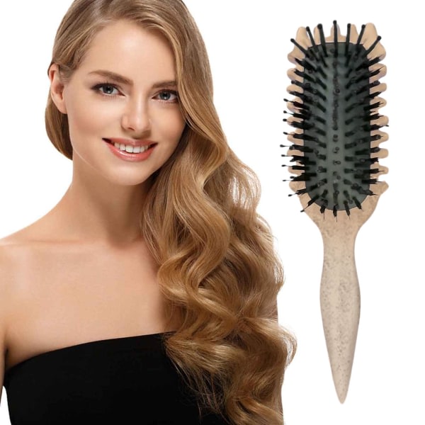 Bounce Curl Brush, Define Styling Brush, Curly Hair Brush, Hair Styling Brush til at løsne, Form og Definér krøller til Kvinder Piger Mindre Træk - Beige