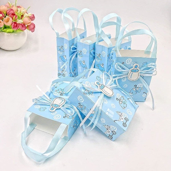 24 Blå baby shower presentpåsar pojke mjuka påsar mini fest papperspåse för baby pojke födelsedagsfest dop dopfest Barnens dag presenter